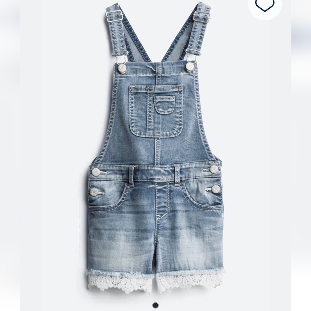 Hippie Girls Denim Overalls with Crochet Lace Trim